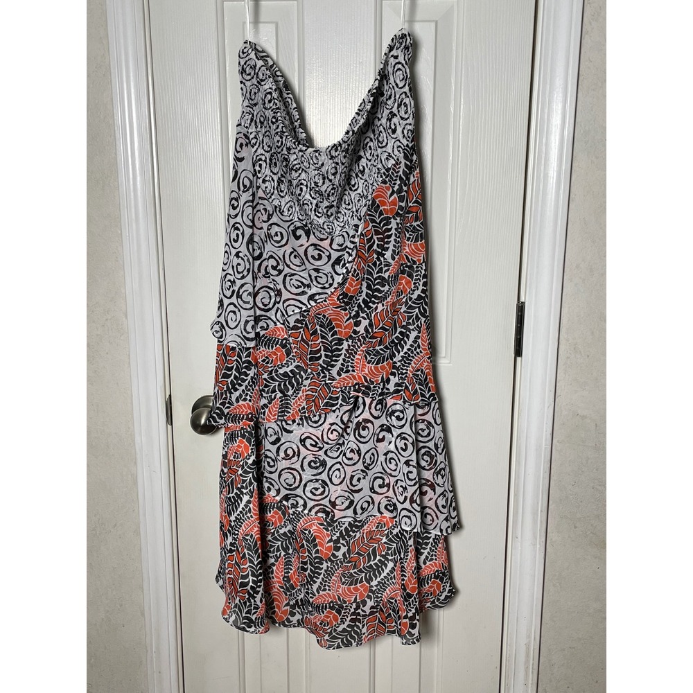 Lane Bryant Mixed Print Smocked Tiered Midi Dress Orange Black White 18 NWT